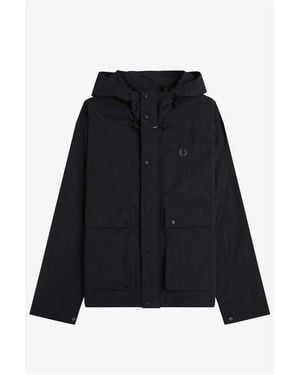 Fred Perry Cropped Ripstop Hooded Long Sleeve Parka - Black
