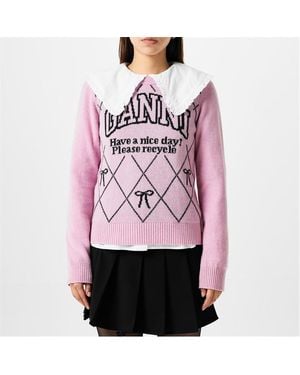 Ganni Graphic Bow Jumper - Pink