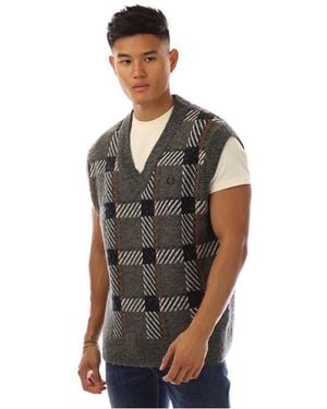Fred Perry Glitch Tartan Knitted Tank Top - Black
