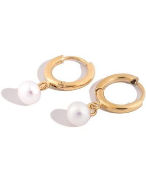 D.Louise Pearl Hoop Huggie Earrings - Metallic