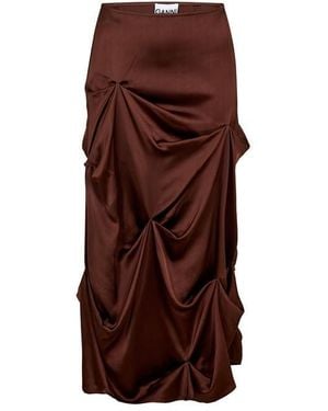 Ganni Satin Tuck Long Maxi Skirt - Brown
