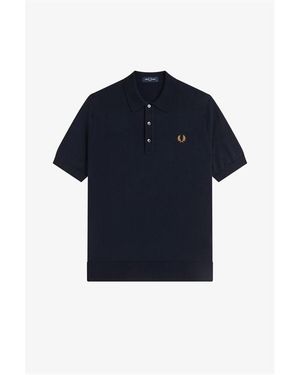 Fred Perry Knitted Short Sleeve Polo Shirt - Blue