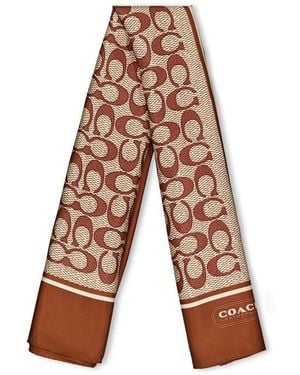 COACH Textured Signature C Printed Silk Square - Brown