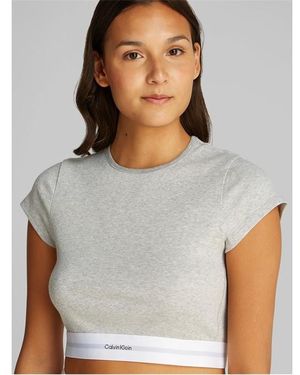 Calvin Klein Cotton Stretch Rib Crop T-Shirt - Grey