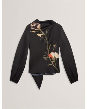 Ted Baker Tie Neck Long-Sleeve Blouse - Black