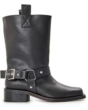 Ganni Mid Shift Biker Flat Ankle Boots - Black