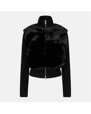 Moose Knuckles Dua Bunny Textured Relaxed Fit Cardigan - Black