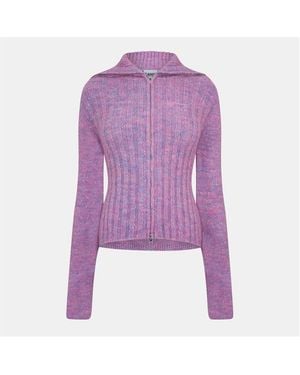 Ganni High Neck Cardigan - Purple
