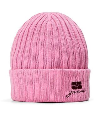 Ganni Future Logo Knit Beanie - Pink