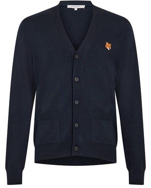 Maison Kitsuné Fox Hooded Merino Cardigan - Blue