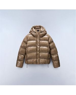Napapijri Glane Mirror Zip Adjustable Hood Short Puffer Jacket - Brown