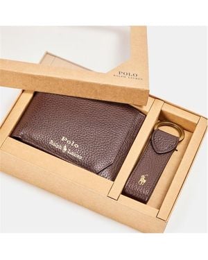 Polo Ralph Lauren Leather Wallet & Keyring Gift Box - Brown