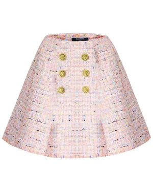 Balmain Tweed Skirt Ld63 - Pink