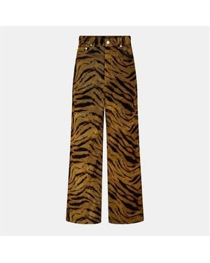 Ganni Zebra Denim Wide Leg Jeans - Natural