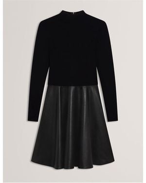 Ted Baker Faux Midi A-Line Dress - Black