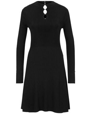 BOSS Long-sleeved Dress With Feature Neckline In Stretch Yarns - Black