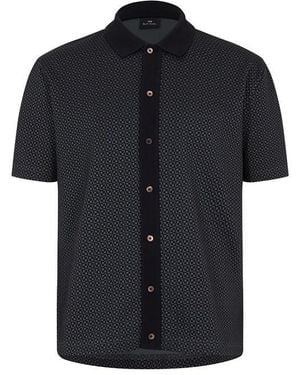 Paul Smith Button Front Short Sleeve Patterned Shirt - Black