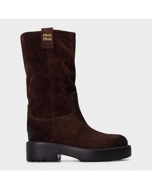 Miu Miu Miu Logo Boots Ld61 - Brown