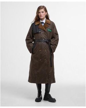 BARBOUR X GANNI X Ganni Waxed Trench Coat - Brown