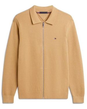 Tommy Hilfiger Structure Full Zip Crew Neck Jumper - Natural