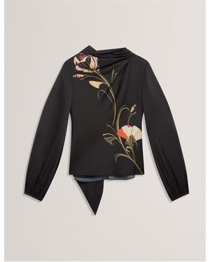 Ted Baker Tie Neck Long-Sleeve Blouse - Black