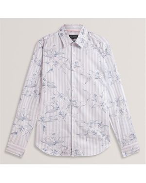 Ted Baker Long Sleeve Patterned Shirt - White