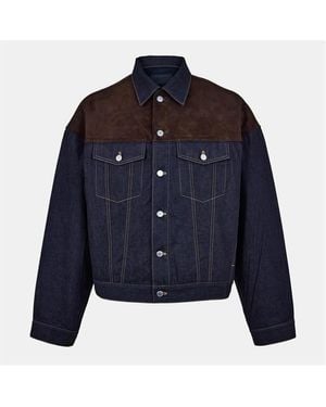 Prada Suede Leather And Denim Blouson - Blue