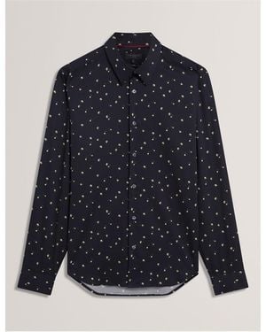 Ted Baker Long Sleeve Floral Patterned Shirt - Blue