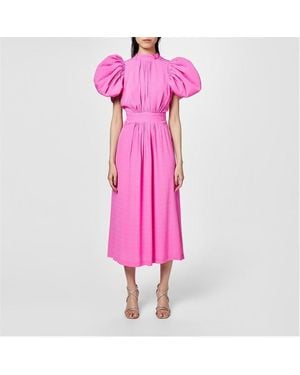 ROTATE BIRGER CHRISTENSEN Puff Sleeve Midi Dress - Pink
