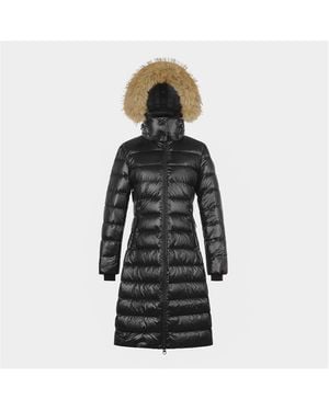 ARCTIC ARMY Arctic Long Puffer Water Resistant Detachable Hood Calf Length Jacket - Black