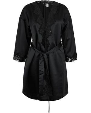 Ralph Lauren Lace-Trimmed Satin Dressing Gown - Black