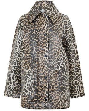 Ganni Laminated Canvas Trench Coat - Grey