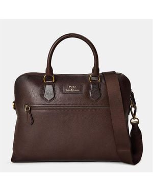 Polo Ralph Lauren Commuter Pebble Leather Document Laptop Bag - Brown