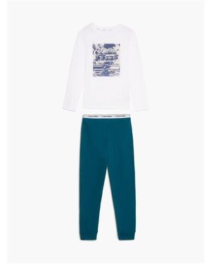 Calvin Klein Branded Knit Pyjama Set - Blue