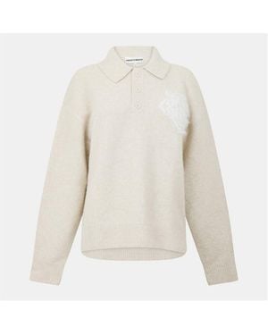 The Couture Club Fluffy Knitted Long Sleeve Polo Shirt - White