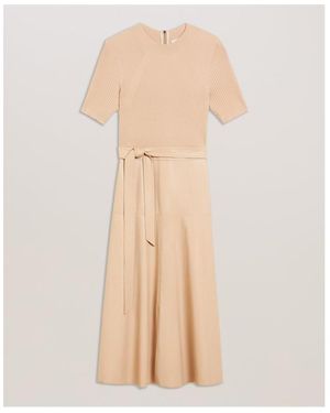 Ted Baker Mock Midi A Line Dress - Natural