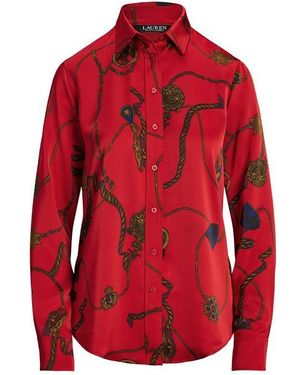 Ralph Lauren Classic Fit Print Charmeuse Shirt - Red