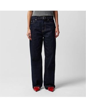 Ganni Rinse Belt Wide Leg Jeans - Blue