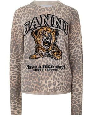 Ganni Wool Jumper Crew Sweatshirt - Grey