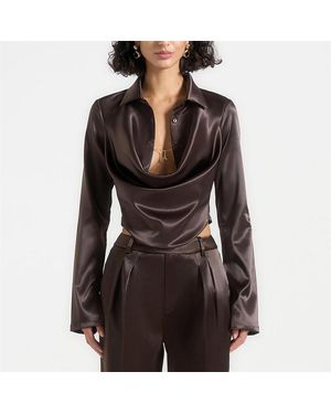 Manière De Voir Satin Cowl Shirt - Black