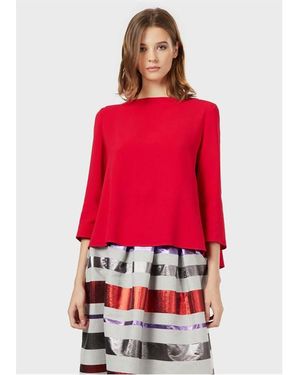 EA7 Emporio Armani Relaxed Fit Long Sleeve Boat Neck Blouse - Red