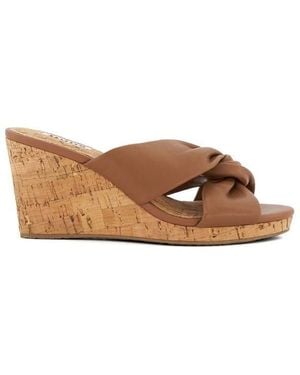 Dune Kacee Twist Knot Wedge Mule Sandals - Brown