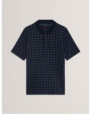 Ted Baker Jacquard Short-Sleeve Polo Shirt - Blue