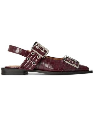 Ganni Feminine Buckle Ballet Court Shoes - Brown