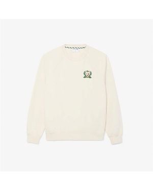 Lacoste Crest Embroidered Logo Long Sleeve Crew Sweatshirt - White