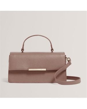 Ted Baker Bar Detail Wide Leather Crossbody Bag - Natural