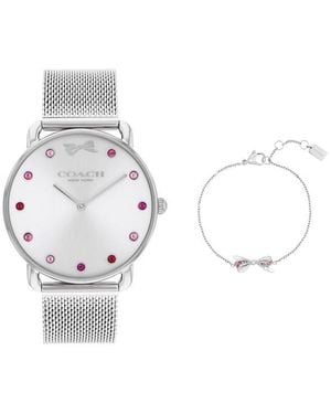COACH Ladies Elliot Stainless Steel Watch & Bracelet Gift Set - Metallic