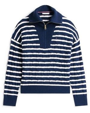 Tommy Hilfiger Quarter Zip Long Sleeve Fleece Pullover - Blue