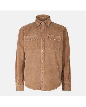 7 For All Mankind Textured Corduroy Structured Overshirt - Brown