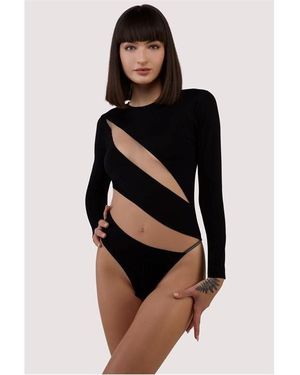 Wolf & Whistle Jasi Sheer Panelled Thong Body - Black